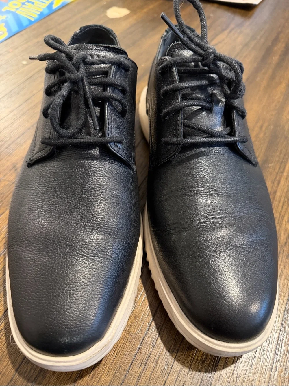 Cole Haan Black Leather Lace-Up Oxfords with Cream Midsole